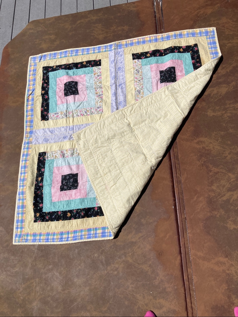 Handmade GEOMETRIC SQUARES Abstract Throw Blanket Quilt 46 x 46 inches - Picture 4 of 12